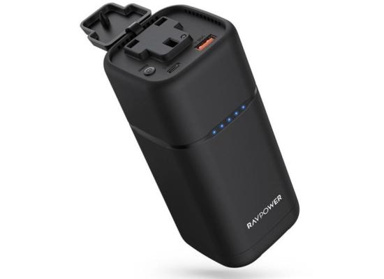 RAVPower PD Pioneer AC Portable Charger & Power Bank, 20000mAh Battery Capacity, 80W AC Output, 30W PD Output, USB-A & Type-C Ports, Black